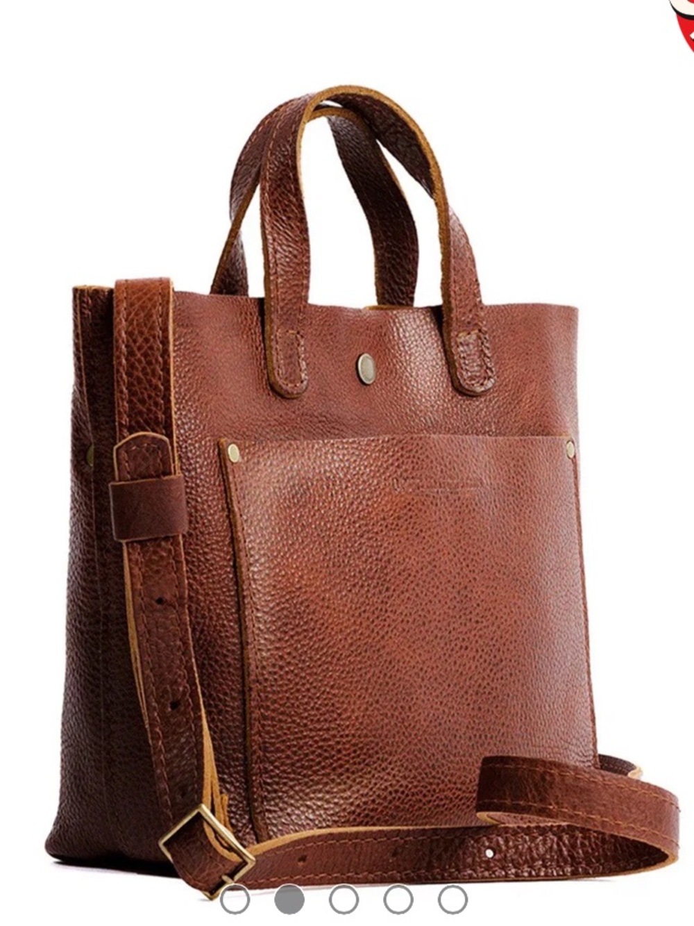 Portland Leather Small-Mini Satchel Tote Bag with Strap - Brown